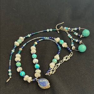 Moonstone, turquoise, lapis Necklace, bracelet and Earring Set
